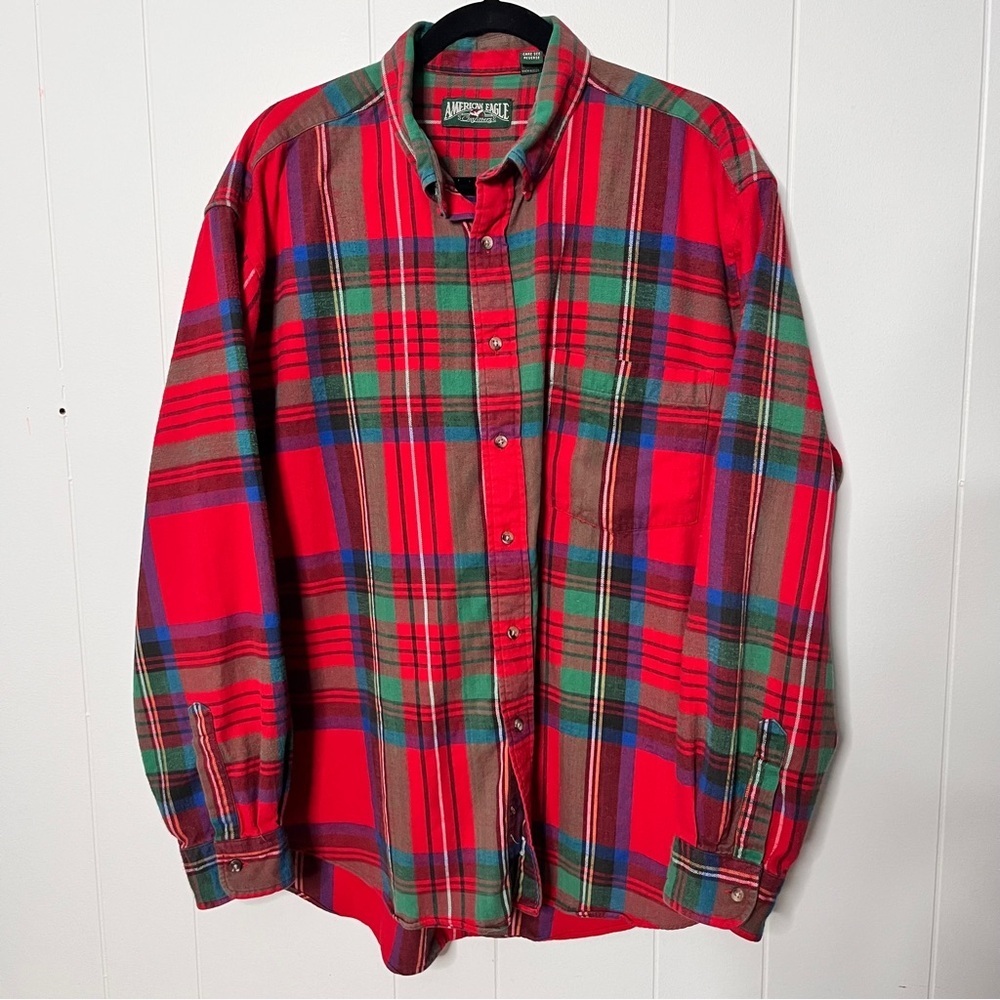 American Eagle Outfitters Red Plaid Men's Shirt 100% Cotton Button Down Size XL